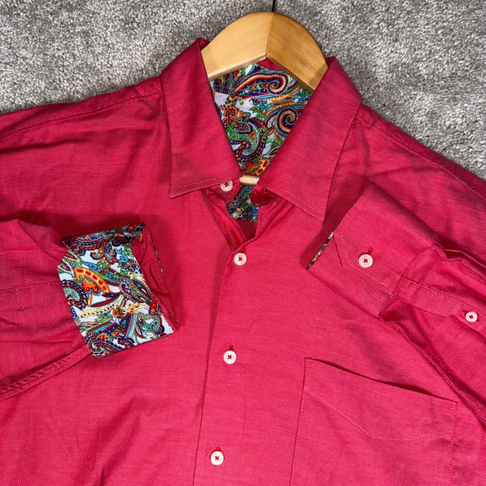 Alan Flusser Men's L Pink Button‎ Down Shirt Paisley Flip Cuff LS Casual